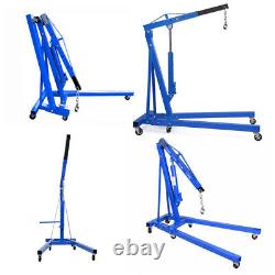 Blue 2 Ton Hydraulic Engine Crane Folding Mechanics Hoist Lift Jack Stand Wheels