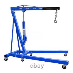 Blue 2 Ton Tonne Hydraulic Engine Crane Garage Folding Hoist Lift Stand w Wheels