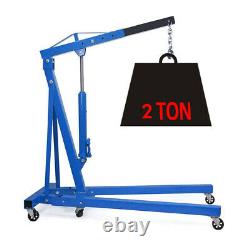 Blue Heavy 2 Ton Hydraulic Folding Hoist Lift Engine Crane Jack Stand with Wheel