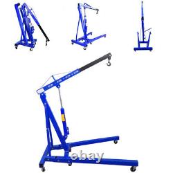 Blue Hydraulic Folding Engine Crane Stand Hoist Lift Jack Wheels Workshop 1 Ton