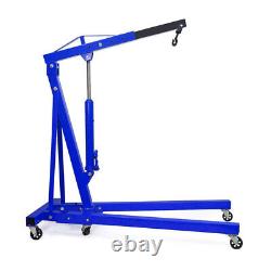 Blue Hydraulic Folding Engine Crane Stand Hoist Lift Jack Wheels Workshop 1 Ton