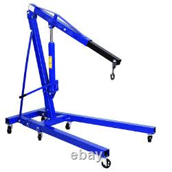 Blue Hydraulic Folding Engine Crane Stand Hoist Lift Jack Wheels Workshop 1 Ton