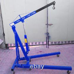 Blue Hydraulic Folding Engine Crane Stand Hoist Lift Jack Wheels Workshop 1 Ton