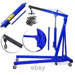 Blue Hydraulic Folding Engine Crane Stand Hoist Lift Jack Wheels Workshop 1 Ton