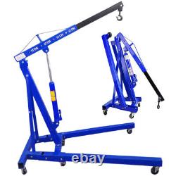 Blue Hydraulic Folding Engine Crane Stand Hoist Lift Jack Wheels Workshop 1 Ton