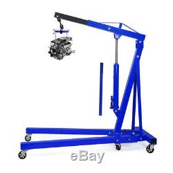 Blue Mobile Hydraulic Engine Crane Mechanics Hoist Garage Lift Jack Stand 1 Ton
