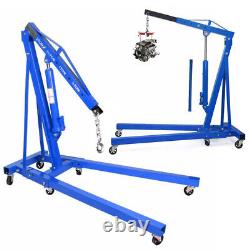 Blue Workshop 2 Ton Hydraulic Engine Crane Folding Hoist Lift Jack Stand Wheels