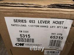 CM 5315 653 Series Lever Chain Hoist 5 Ft 1.5 Meter 1-1/2 1.5 Ton NIB