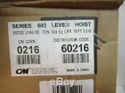 CM 603, 1/2 Ton Mini Ratchet Lever Chain Hoist, 10' Lift, 0216