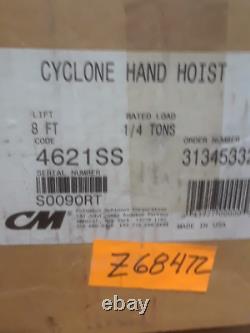 CM Cyclone 1/4 Ton Manual Hand Hoist 8FT Lift 500Lb Cap 4621SS New in Box