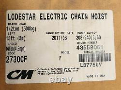 CM Lodestar F 1/2 Ton 1000lb Electric Chain Hoist 14' Lift 16 FPM 3PH 230V VFD