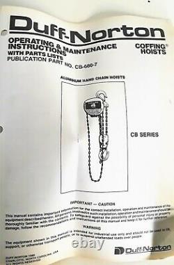 Duff- Norton Coffing 1 Ton CB Series Aluminum Hand Chain Hoist NO CHAIN