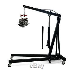Folding Engine Workshop Use 2 Ton Hydraulic Crane Hoist Lift Adjustable Black