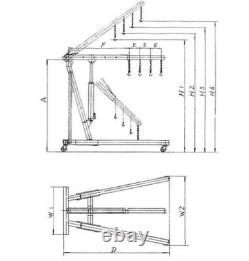 Folding Hydraulic Car Engine Crane Machine Shop Hoist Lift 2-Ton Capacity Wheels