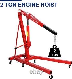 Folding Hydraulic Engine Crane Heavy Duty 2 Tonne Hoist Lift Jack With Wheels UK