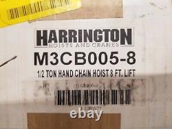 Harrington 1/2 Ton (1,000 Pounds) Hand Chain Hoist 8' Lift NEW