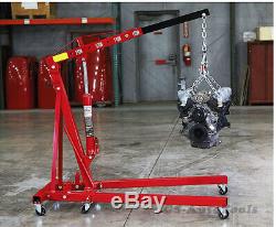 Heavy Duty 2 Ton Hydraulic Folding Workshop Engine Crane Hoist Lift Lifting Red