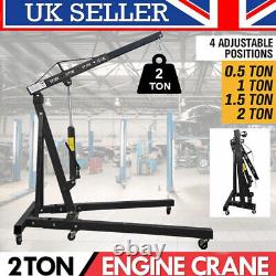 Heavy Duty Folding Engine Crane 2 Ton Cranes Hoist Lift Workshop Hydraulic Black