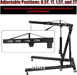 Heavy Duty Folding Engine Crane 2 Ton Cranes Hoist Lift Workshop Hydraulic Black