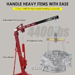 Hydraulic Folding Workshop Engine Crane 2 Ton Hoist Lift Stand Wheels Adjustable