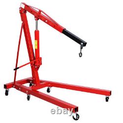 Industrial Red 1 Ton Folding Hydraulic Engine Hoist Lift Jack Crane Stand Wheels