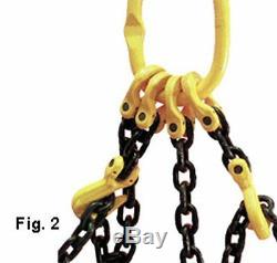 Lifting Chain Sling 2m x 4 Leg x 7mm Self Locking Hooks 3.15ton Shortners