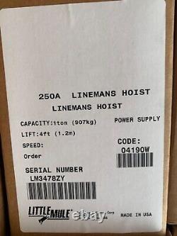 Little Mule 250A Lineman's Hoist 1 Ton. NEW IN BOX