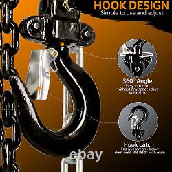 Manual Chain Block Hoist 1/2 Ton Capacity 1100lbs Lift Heavy Duty Hooks Garage