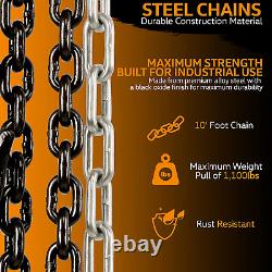 Manual Chain Block Hoist 1/2 Ton Capacity 1100lbs Lift Heavy Duty Hooks Garage