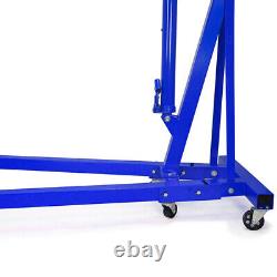 Mobile Blue 1 Ton Hydraulic Engine Crane Hoist Lift Stand Mechanics Lifting Tool