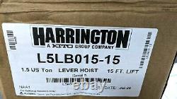 NEW Harrington L5LB015-15 Lever Hoist Come Along 1-1/2 Ton, 15' Lift- Made 2020
