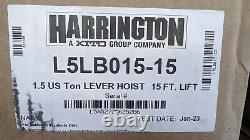 New HARRINGTON 1-1/2 Ton Lever Hoist with 15Ft Lifting Chain-L5LB015-15- F Ship