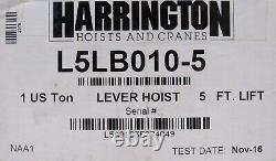 New Harrington L5lb010-5 Lever Chain Hoist 1 Ton 5' Lift
