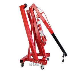 Red 1 Ton Folding Hydraulic Engine Mechanics Crane Hoist Lift Jack Stand Wheels