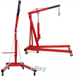 Red 1 Ton Hydraulic Folding Garage Workshop Engine Crane Hoist Lift Stand Wheels
