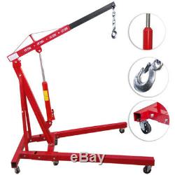 Red 1 Ton Hydraulic Folding Garage Workshop Engine Crane Hoist Lift Stand Wheels