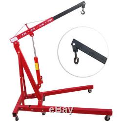 Red 1 Ton Hydraulic Folding Workshop Engine Crane Stand Wheeled Hoist Lift Jack