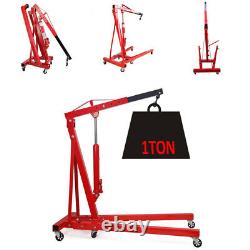 Red 1 Ton Tonne Garage Folding Hydraulic Engine Crane Hoist Lift Stand with Wheels