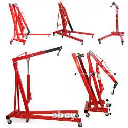 Red 2 Ton Folding Tonne Hydraulic Engine Hoist Crane Stand Lift Car Shop Used