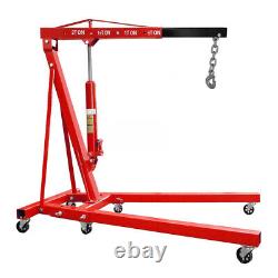 Red 2 Ton Hydraulic Fold Engine Crane Hoist Lift Stand Wheels Easy Move Workshop