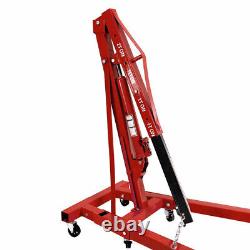 Red 2 Ton Hydraulic Fold Engine Crane Hoist Lift Stand Wheels Easy Move Workshop