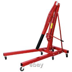 Red 2 Ton Tonne Garage Folding Hydraulic Engine Crane Hoist Lift Stand with Wheels