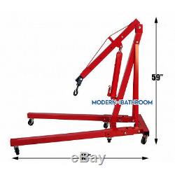Red Folding Engine Hoist Lift / Workshop Crane Hydraulic Wheel 2 Ton Capacity UK