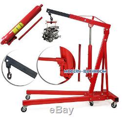 Red Folding Engine Hoist Lift / Workshop Crane Hydraulic Wheel 2 Ton Capacity UK