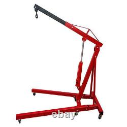 Red Workshop 1 Ton Hydraulic Hoist Lift Jack Folding Engine Crane Stand w Wheels