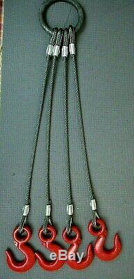 SWL Quad Leg 4.5 Ton Eye Sling Hooks, 3/8 Wire Ropes withMaster Link Engine Hoist