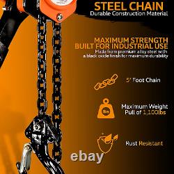 SuperHandy Manual Chain Hoist Come Along 1/2 Ton 1100Lbs Capacity 5' Foot Lift 2