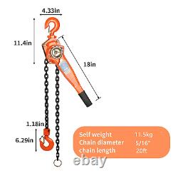 Tonchean 1-1/2 Ton 20FT Lift Lever Block Chain Hoist Ratchet Chain Hoist 5/16
