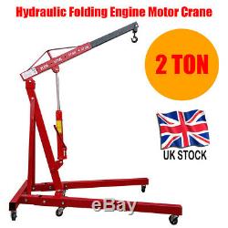 UK 2 Ton Hydraulic Folding Engine Motor Crane Hoist Lift Stand Wheels Machine
