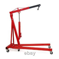 Wheeled 1 Ton 1T Engine Crane Stand Hoist Lift Jack Hydraulic Folding Garage Red